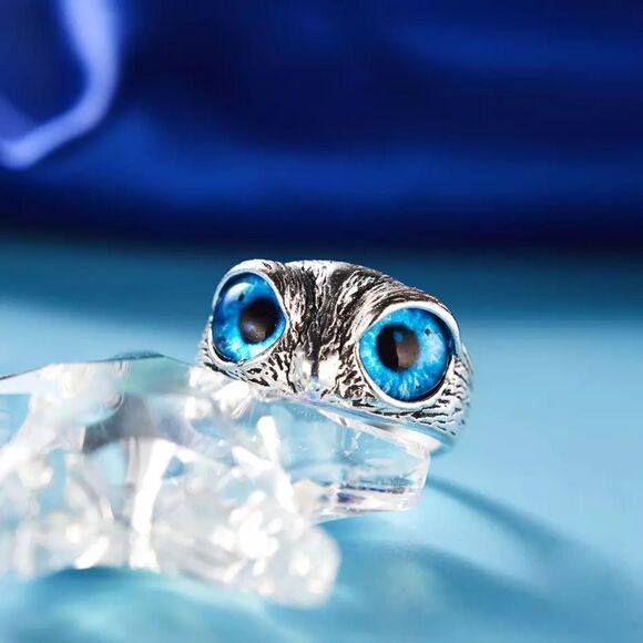 💎251💎 Vintage Style Bird of Prey, Owl Eyes Silver Stainless Steel Ring - Picture 6 of 16